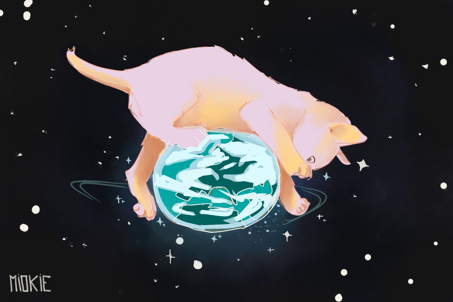 Chat dans l'espace par Miokie