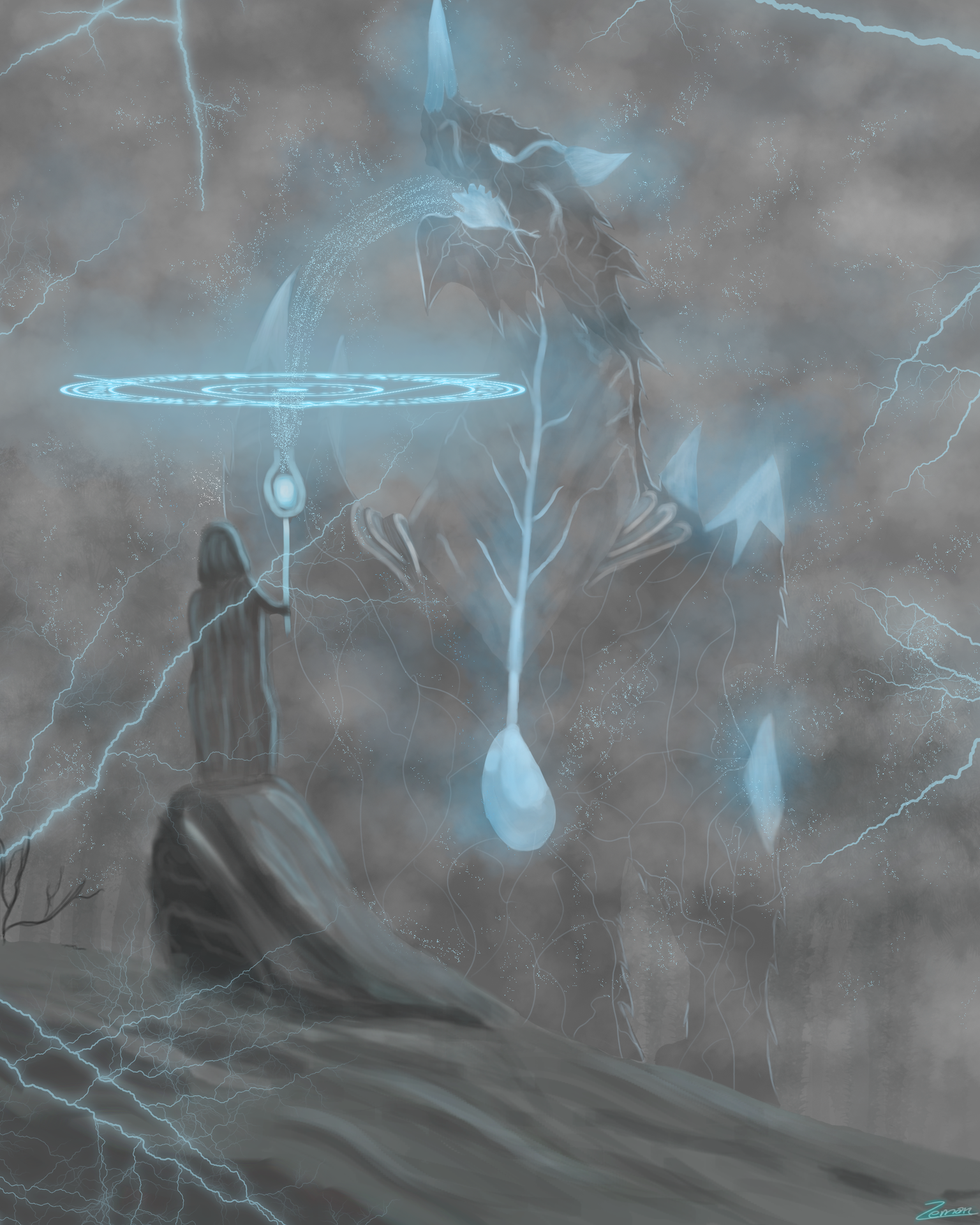 mage en train d'invoquer un dragon par Digit.alex