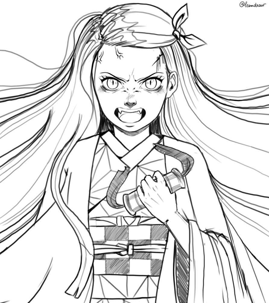 Dessin Demon Slayer Nezuko Noir Et Blanc nezuko - Eileam - Digital Painting .School