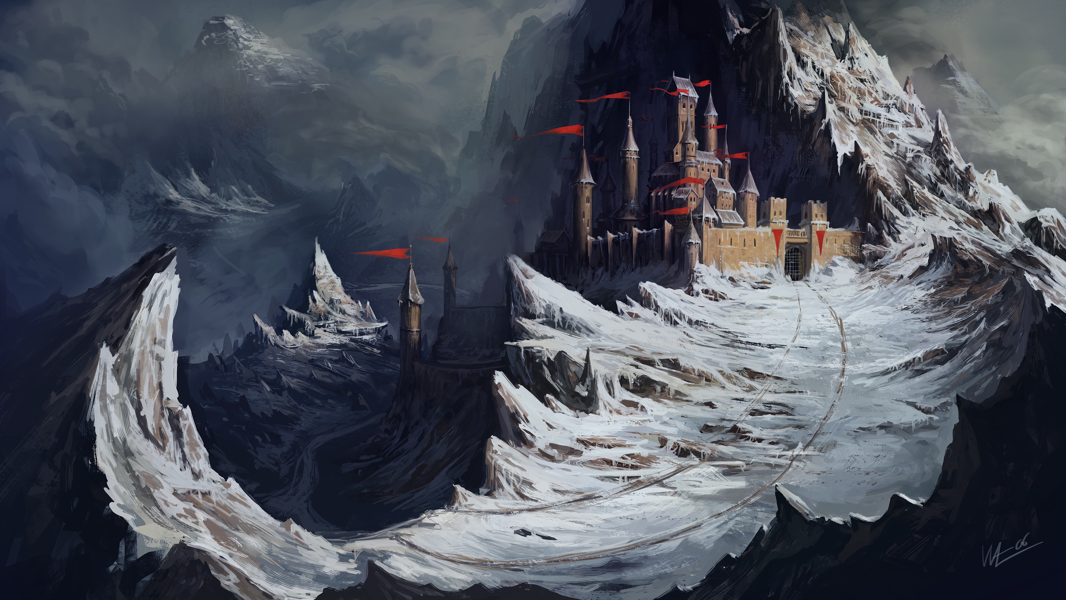 chateau dans la neige par white