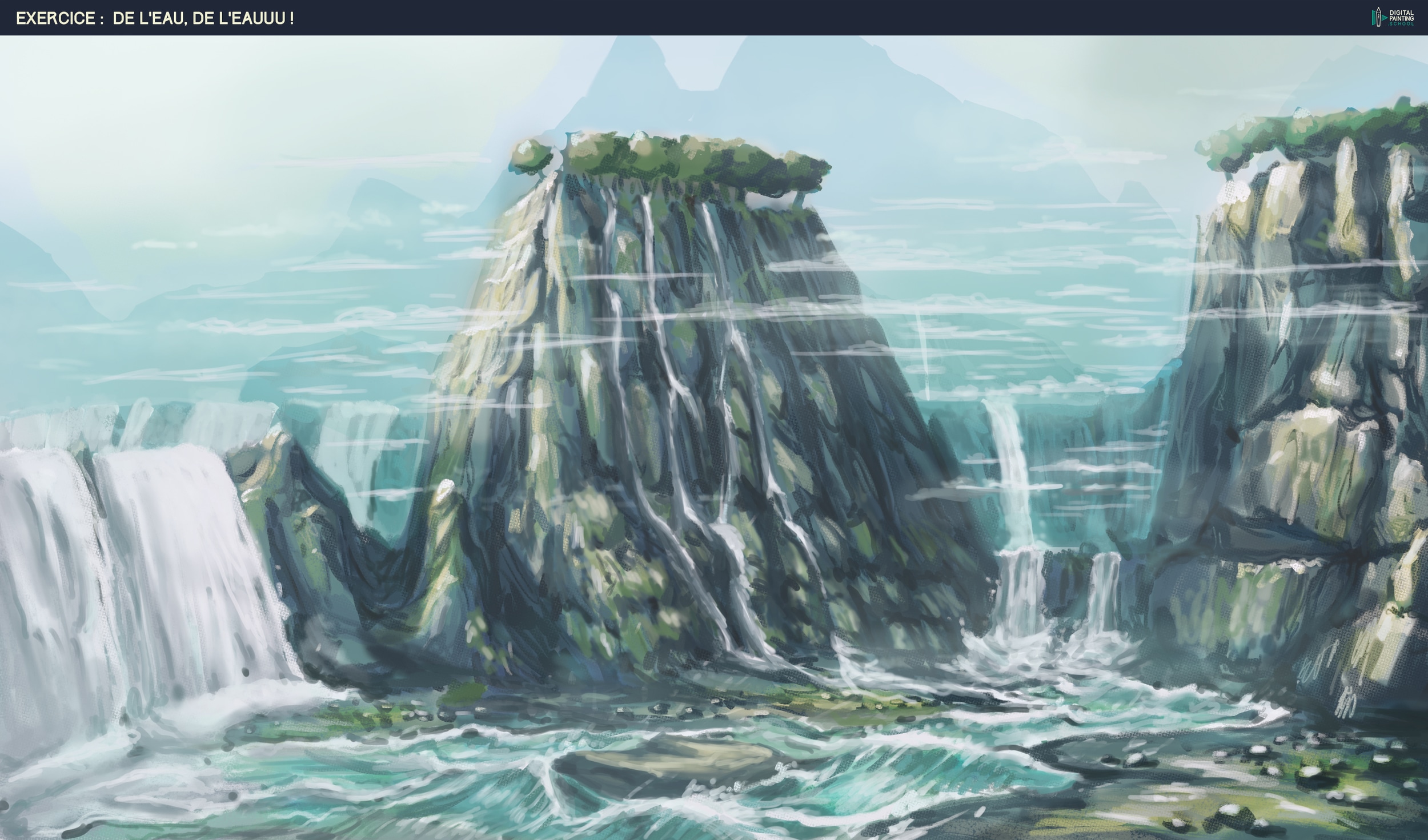 exercice eau et roches d'après croquis fourni par Redaldo