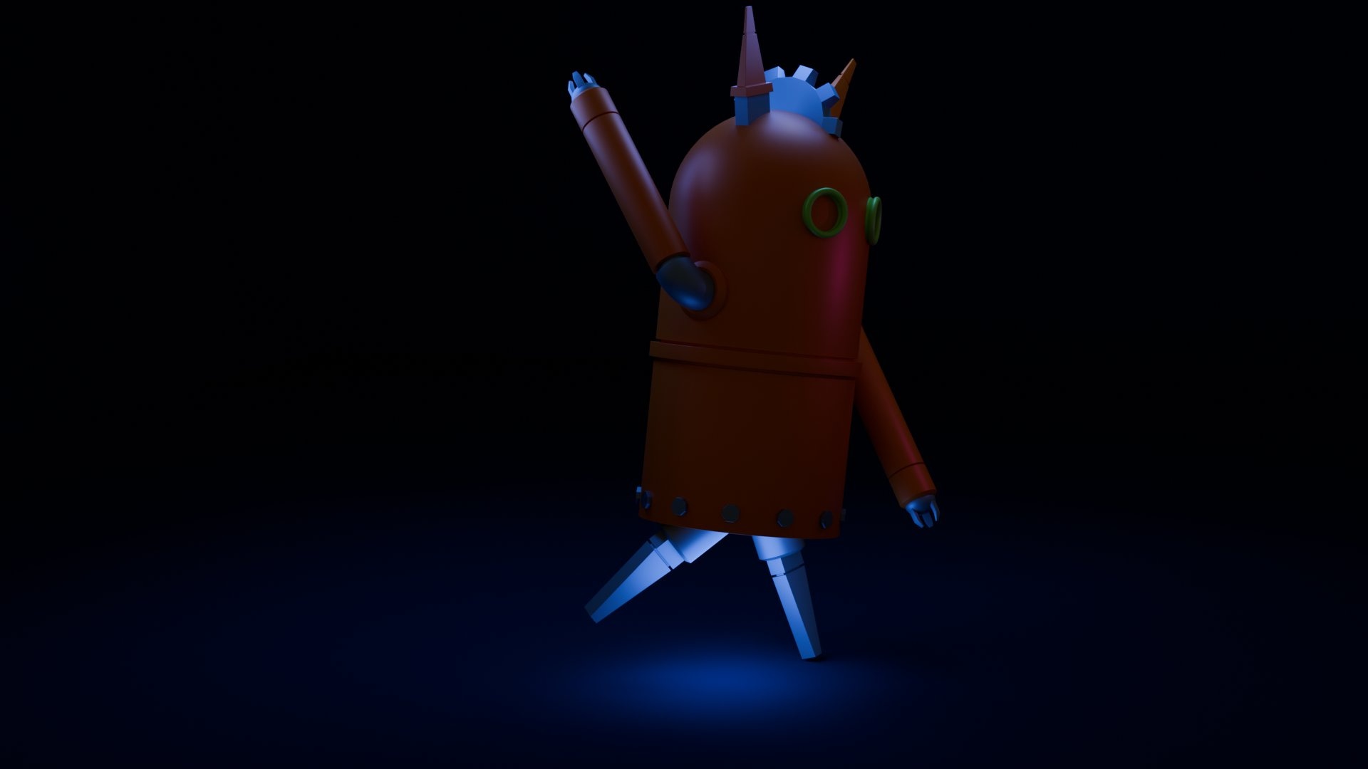 Blender pour l'illustration : Robot fou, étape des essais d'éclairage. par Eressëa