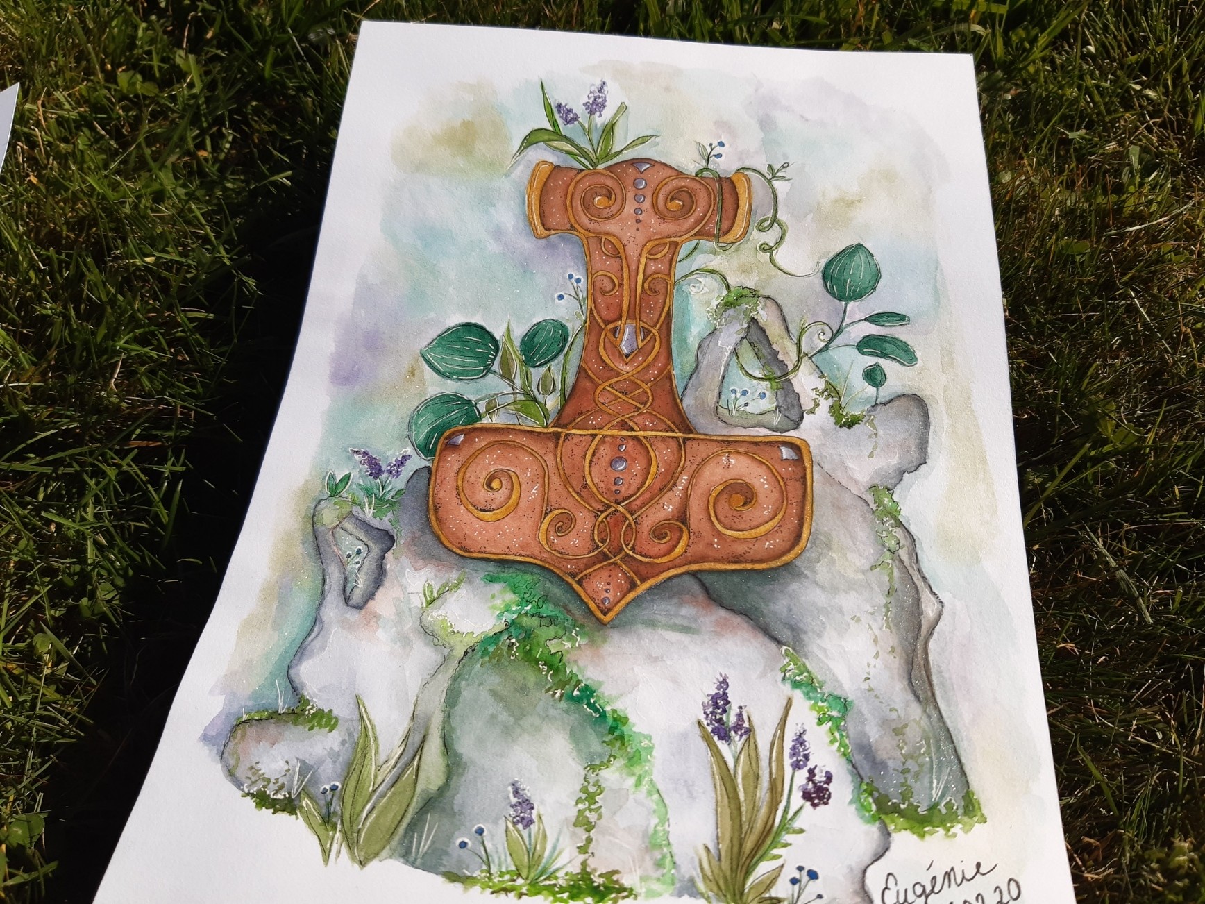 Aquarelle Marteau de Thor par m00n_stone7