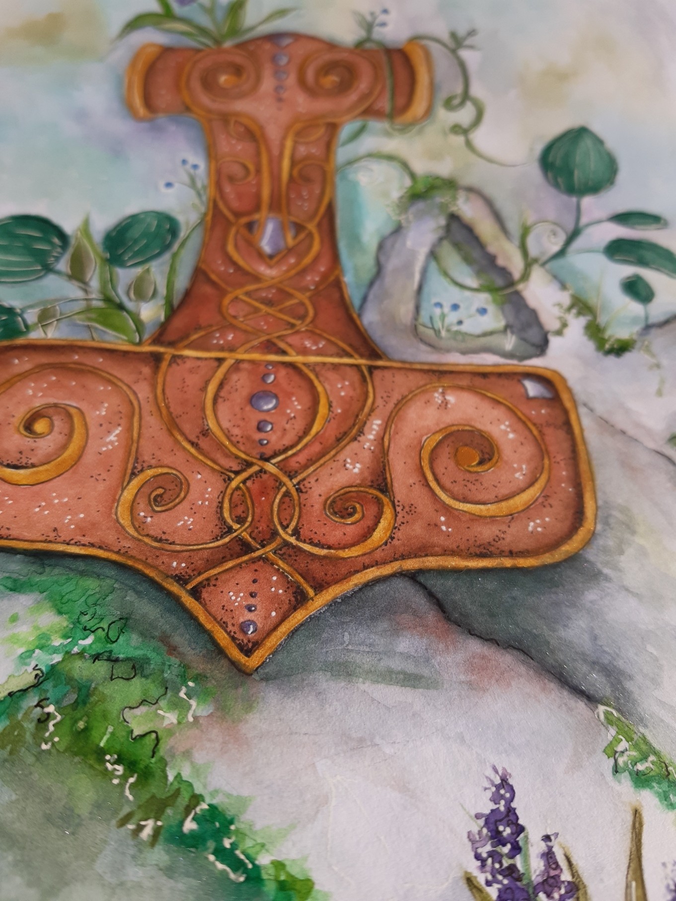 Aquarelle Marteau de Thor par m00n_stone7