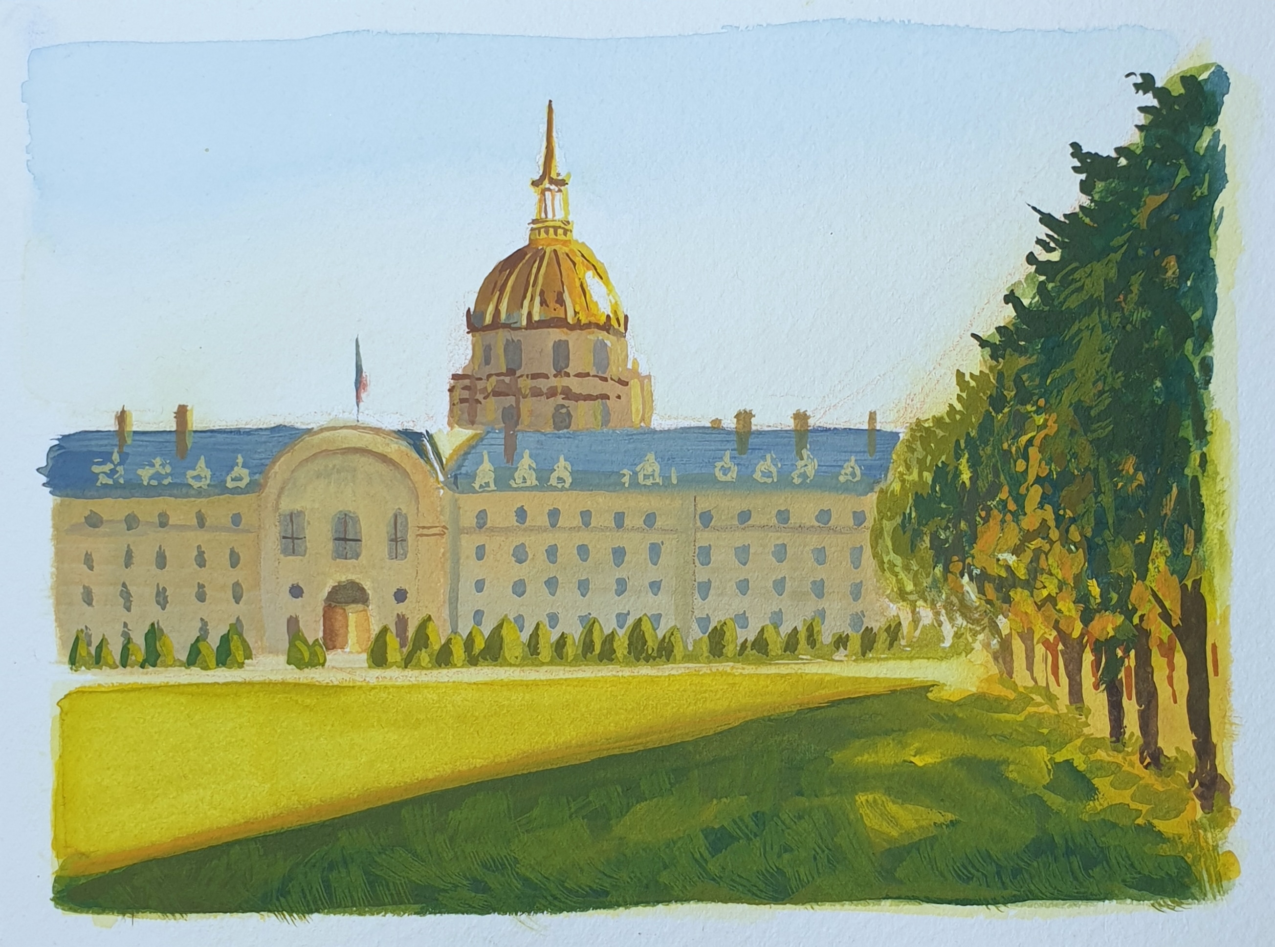 Gouache des Invalides et de la défense par Alex