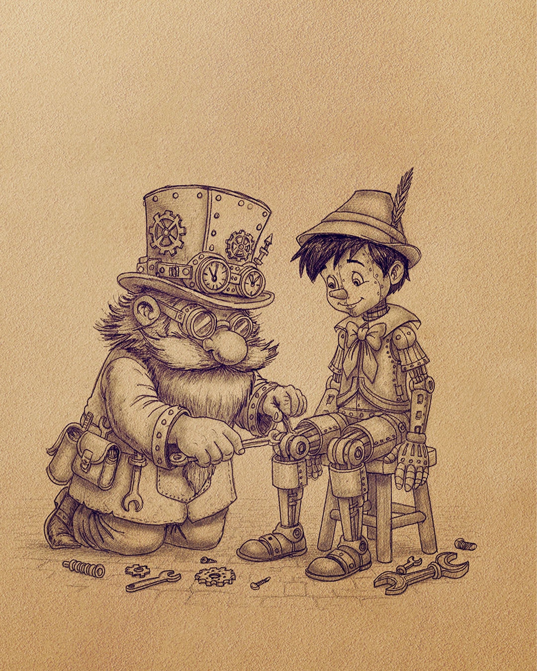 gepetto et pinocchio par stefou