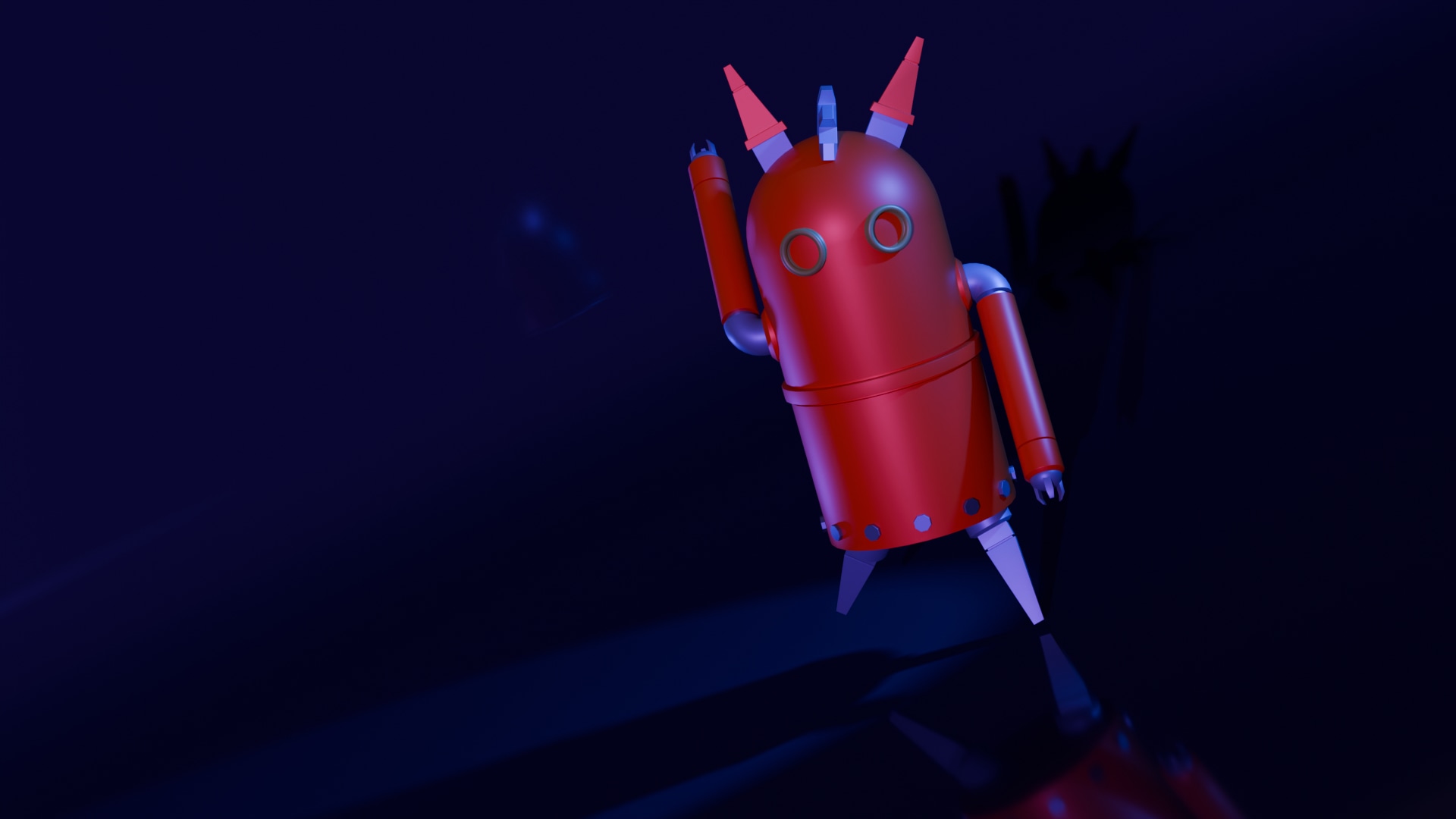 Blender pour l'illustration : Robot fou, étape des essais d'éclairage. par Eressëa