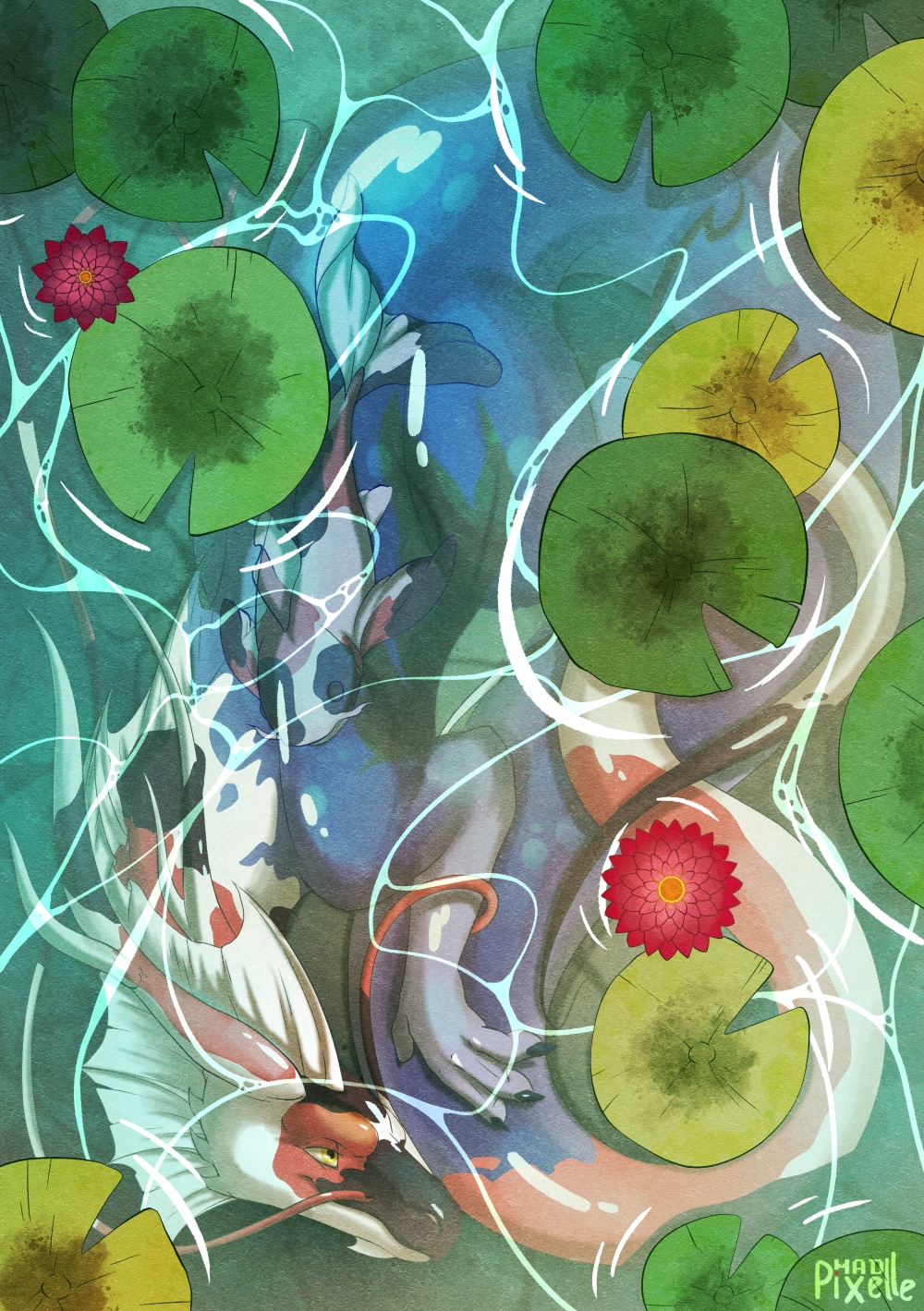 Le dragon dans l'étang par Mad Pixelle