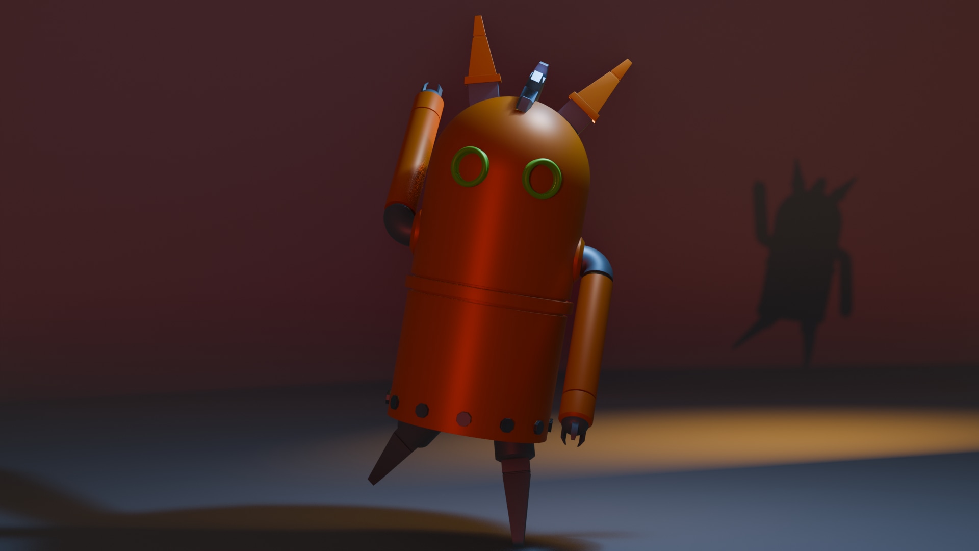 Blender pour l'illustration : Robot fou, étape des essais d'éclairage. par Eressëa
