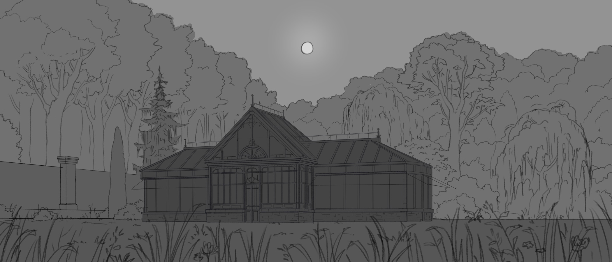 Castle Garden Greenhouse - Background Painting par adrienG