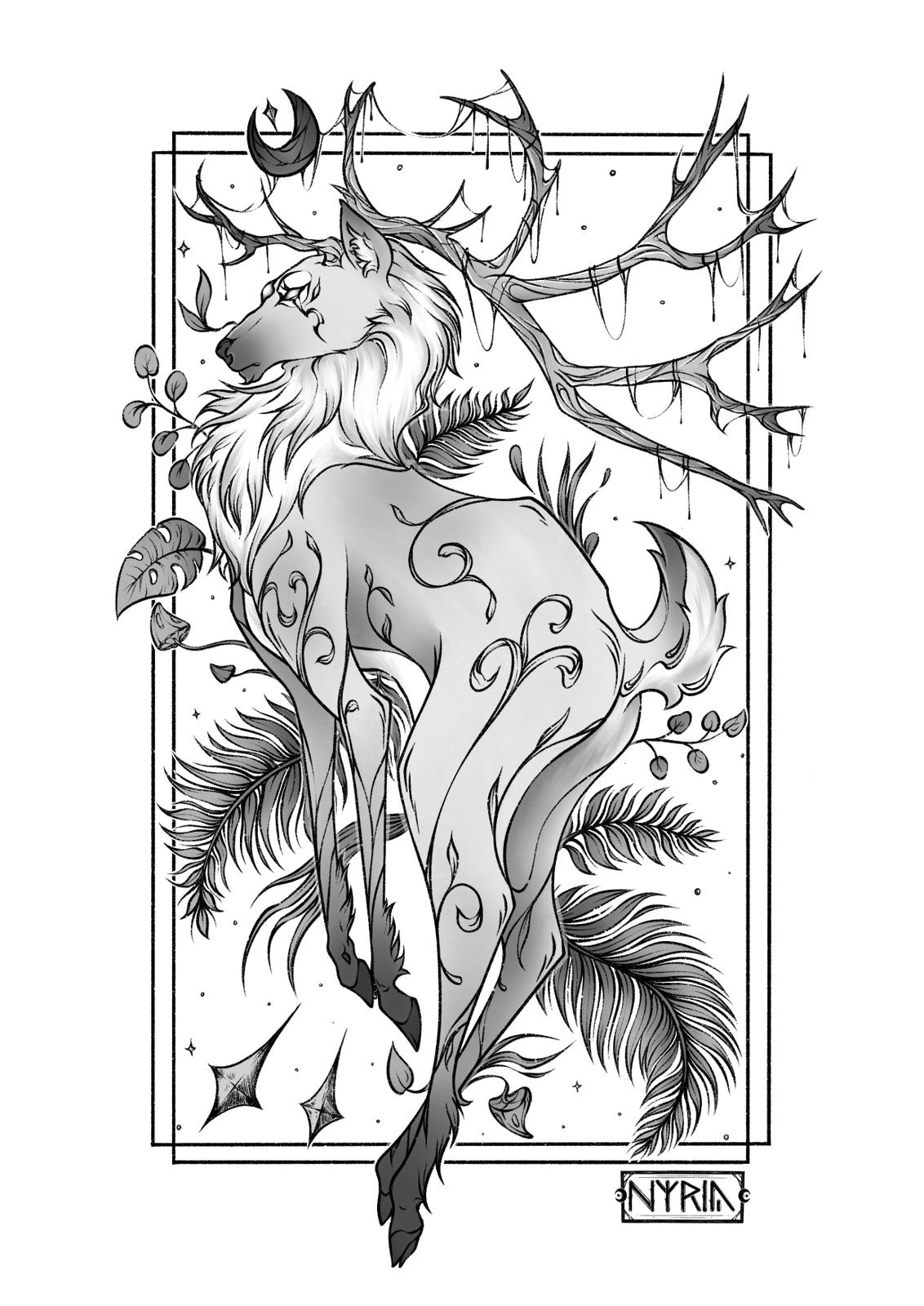 Cerf et Plantes par Nyria