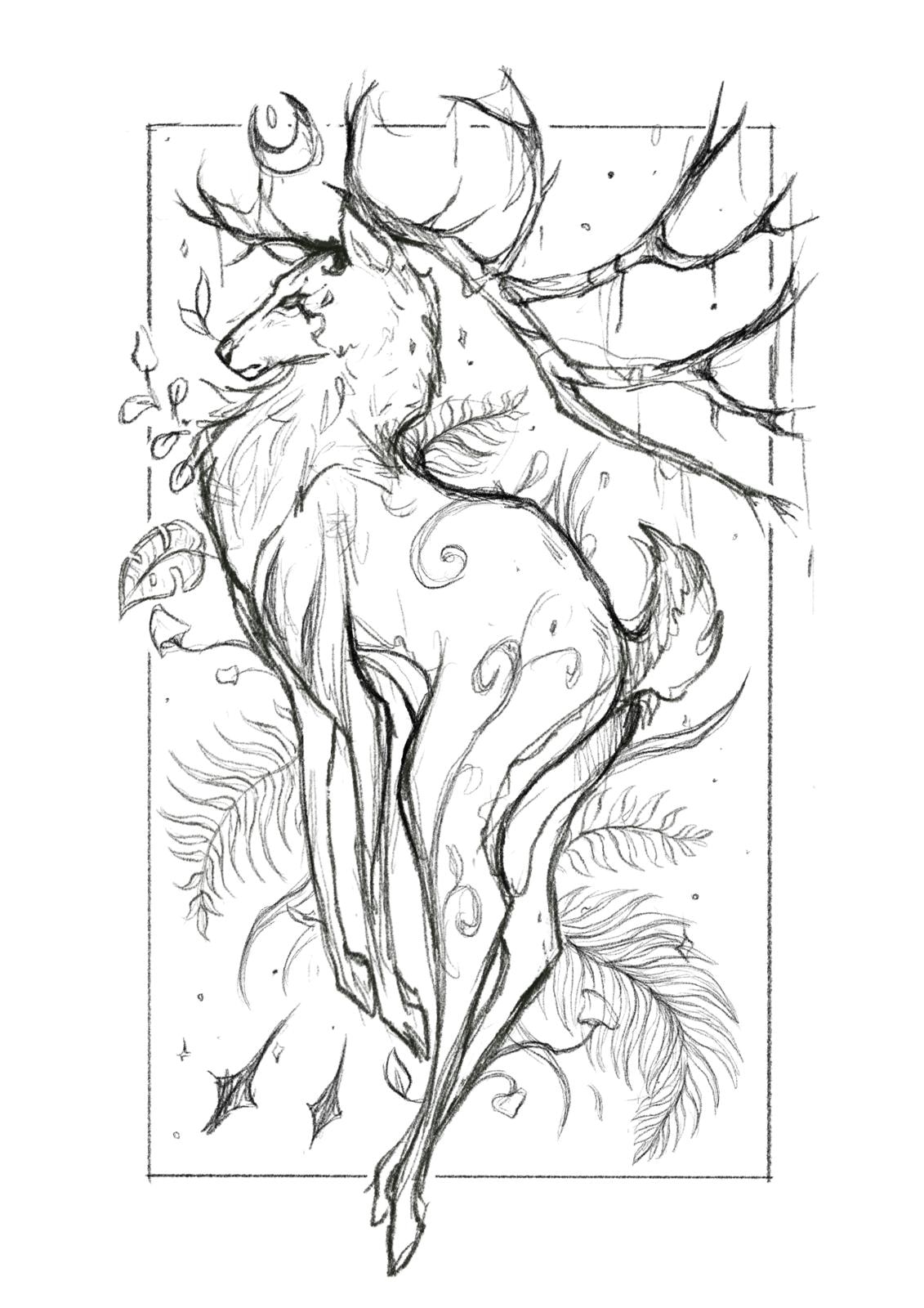 Cerf et Plantes par Nyria