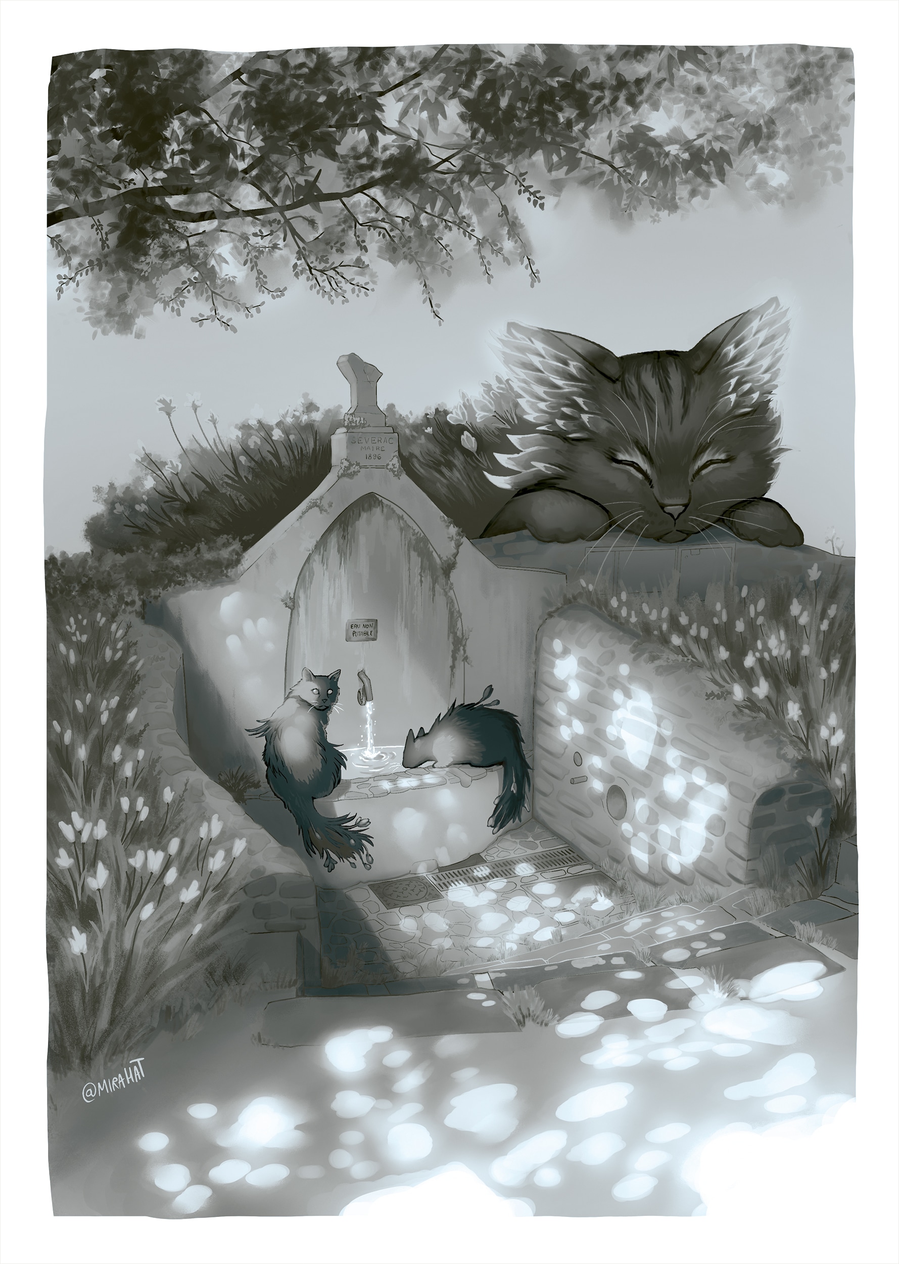 Chats géants - Fontaine par Mirahat