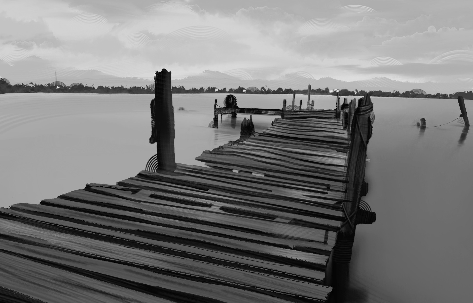 Exercice : Digital painting d'un ponton par Angélique