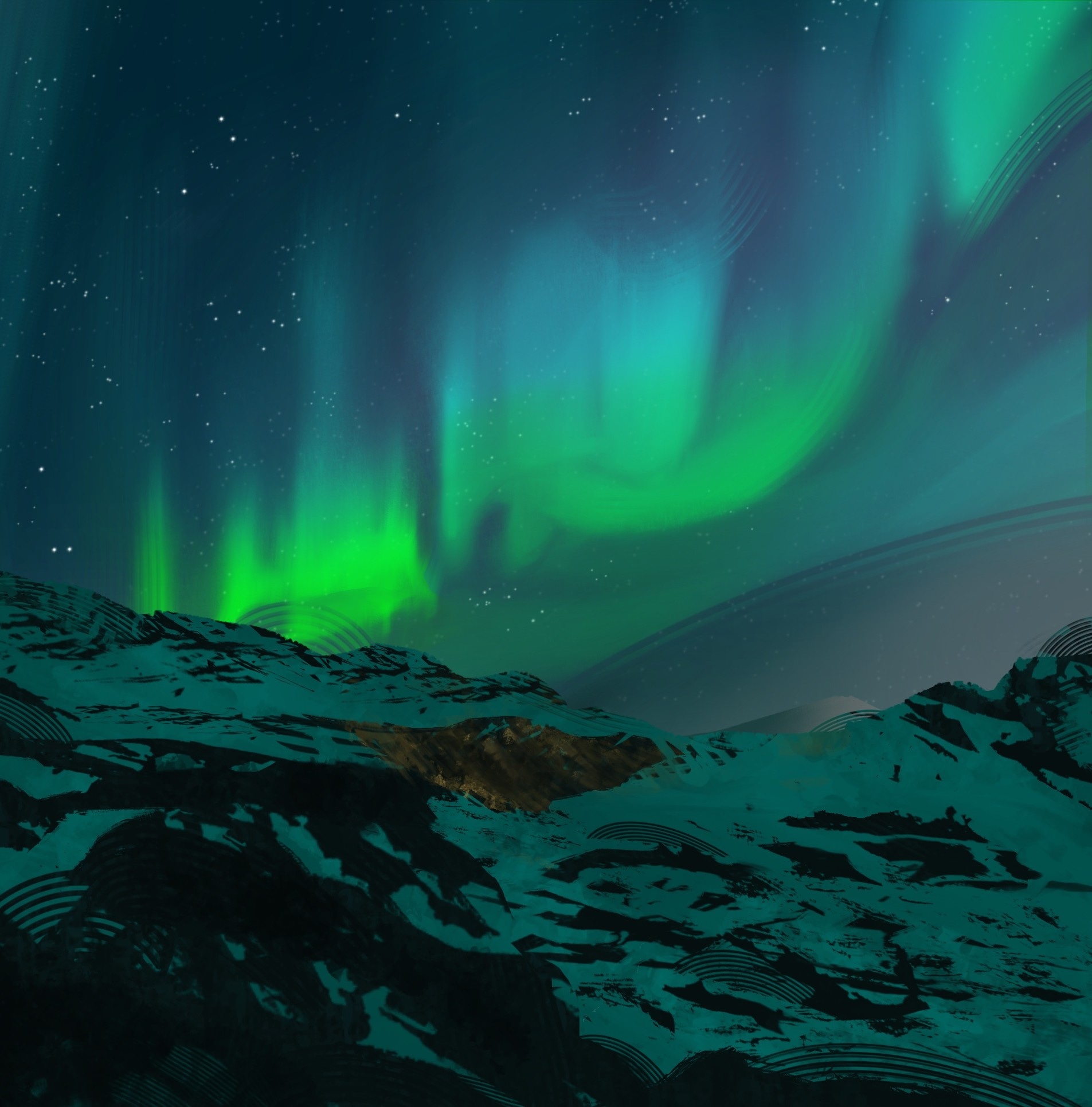 Exercice : Digital painting d’une montagne enneigée par Angélique