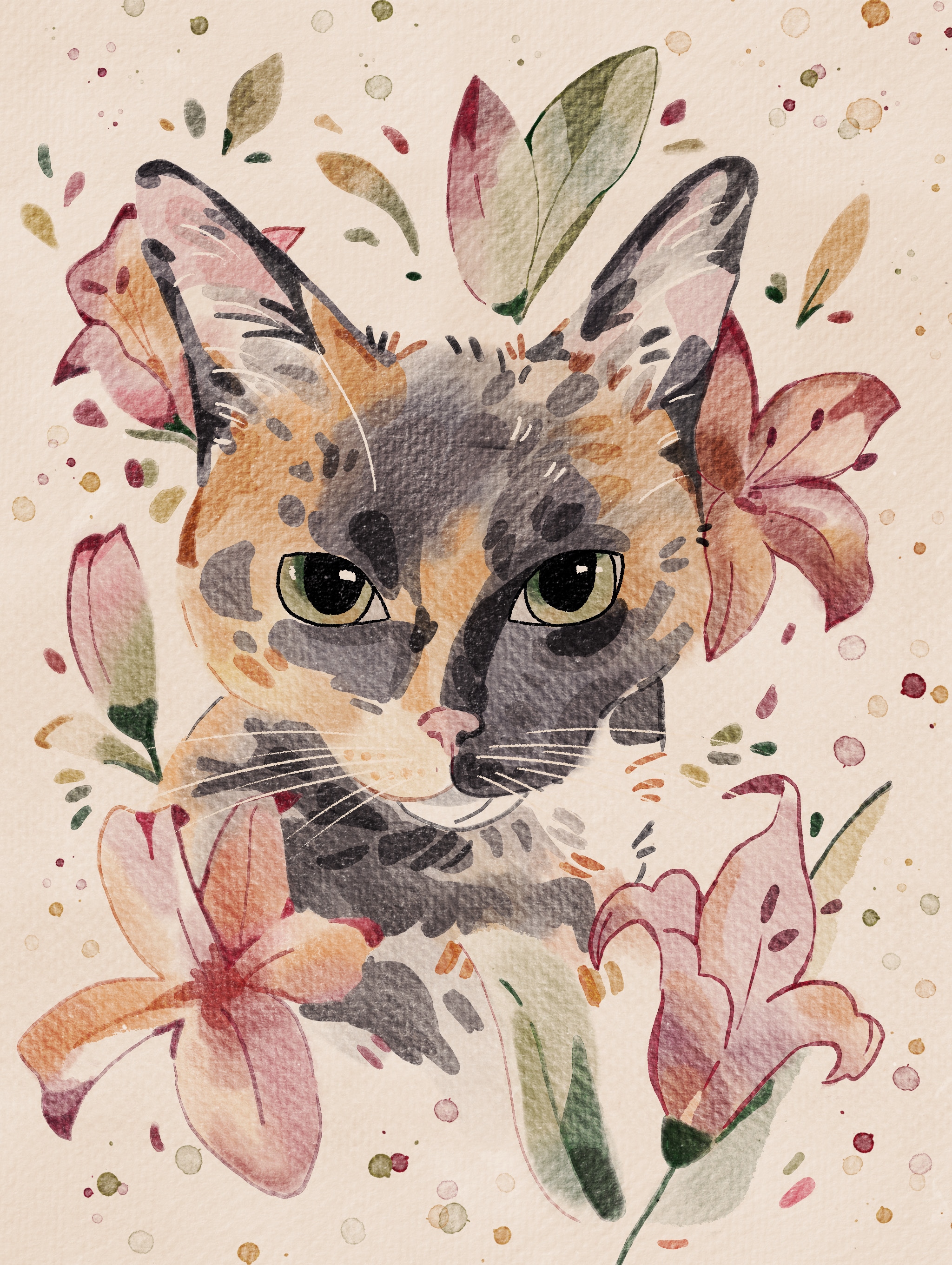 Chat écaille de tortue en aquarelle par camilova16