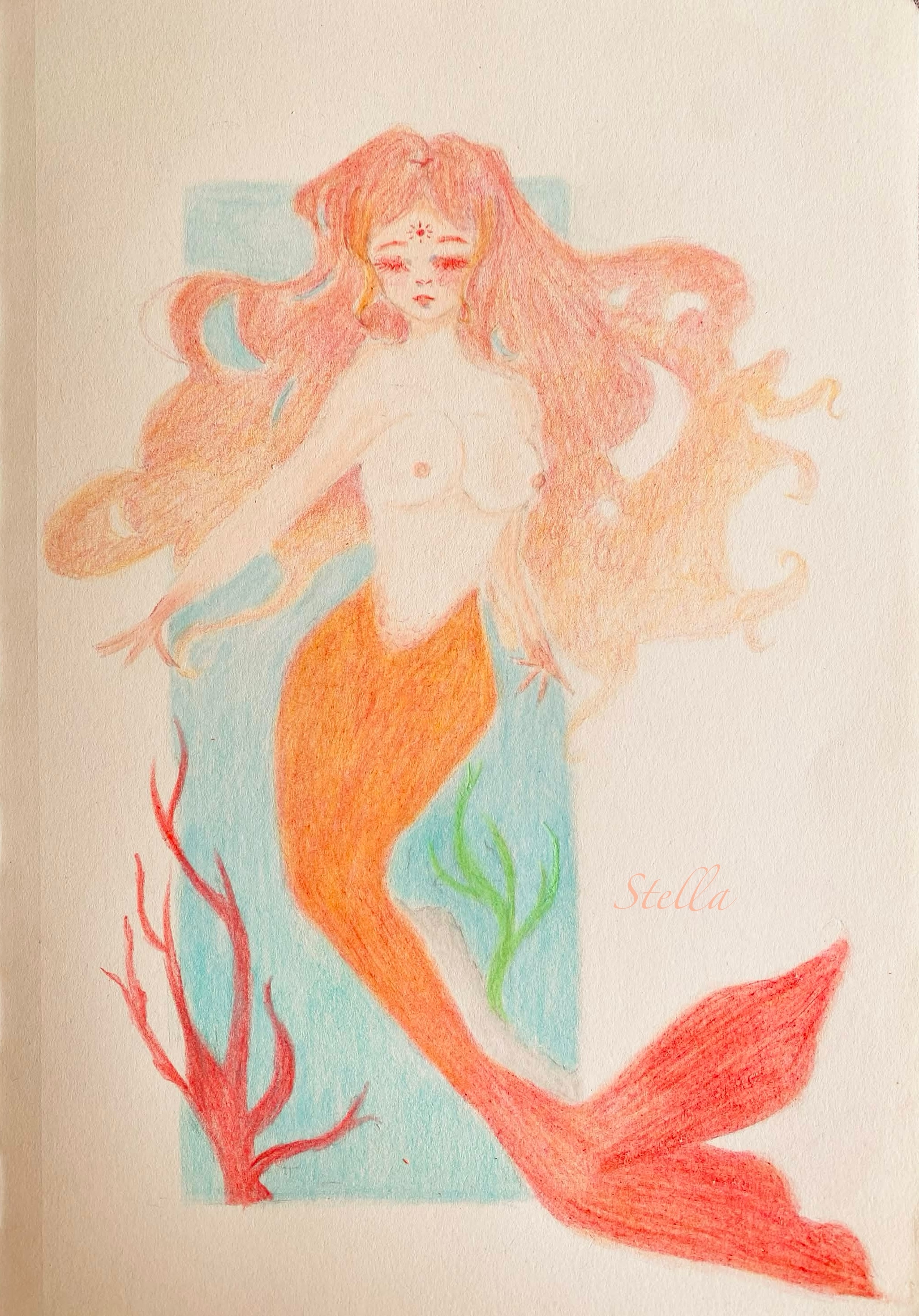Illustration sketchbook couleur Sirène par Stella Moon