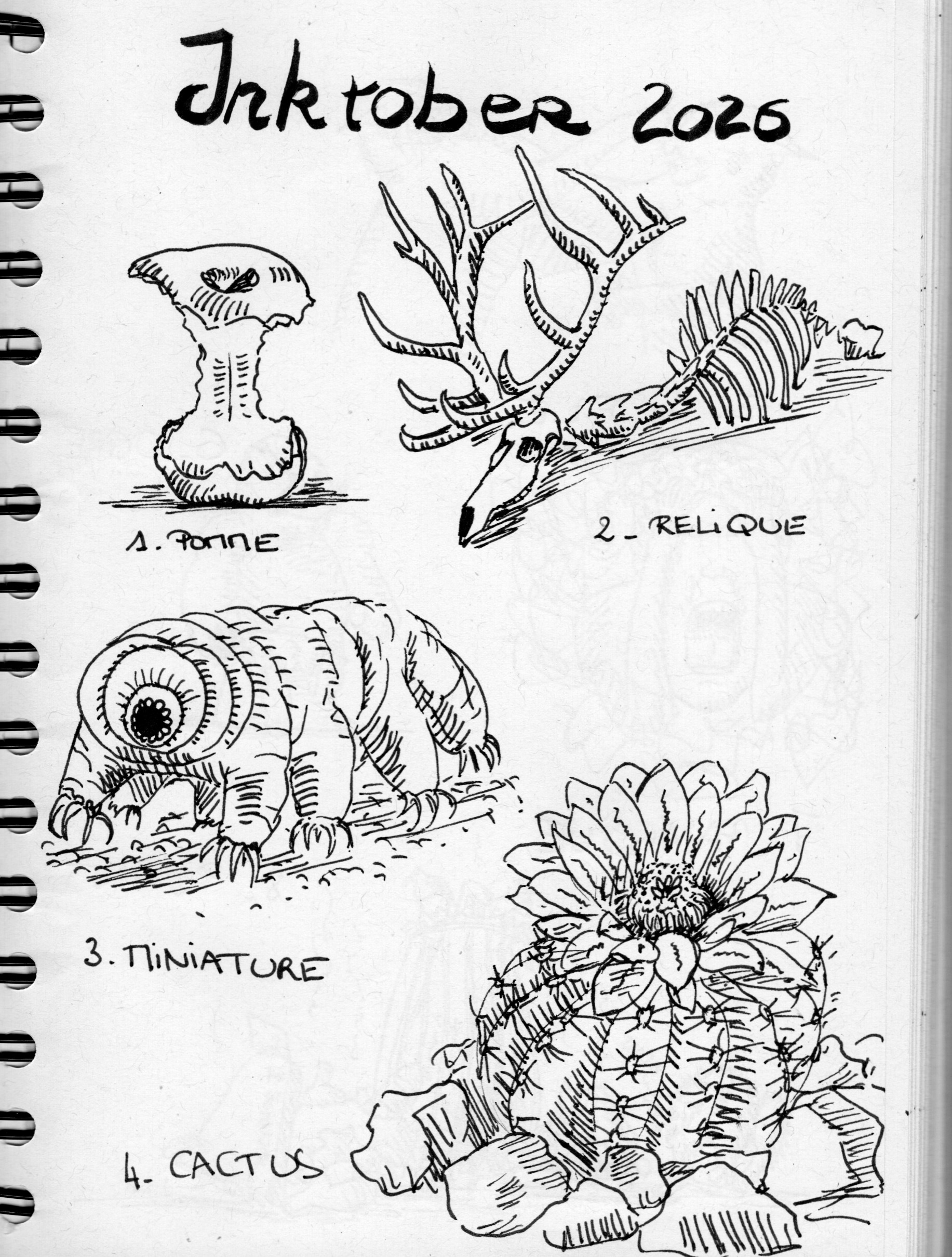 Inktober 2026 - J1 à J4 par Hibiscuit
