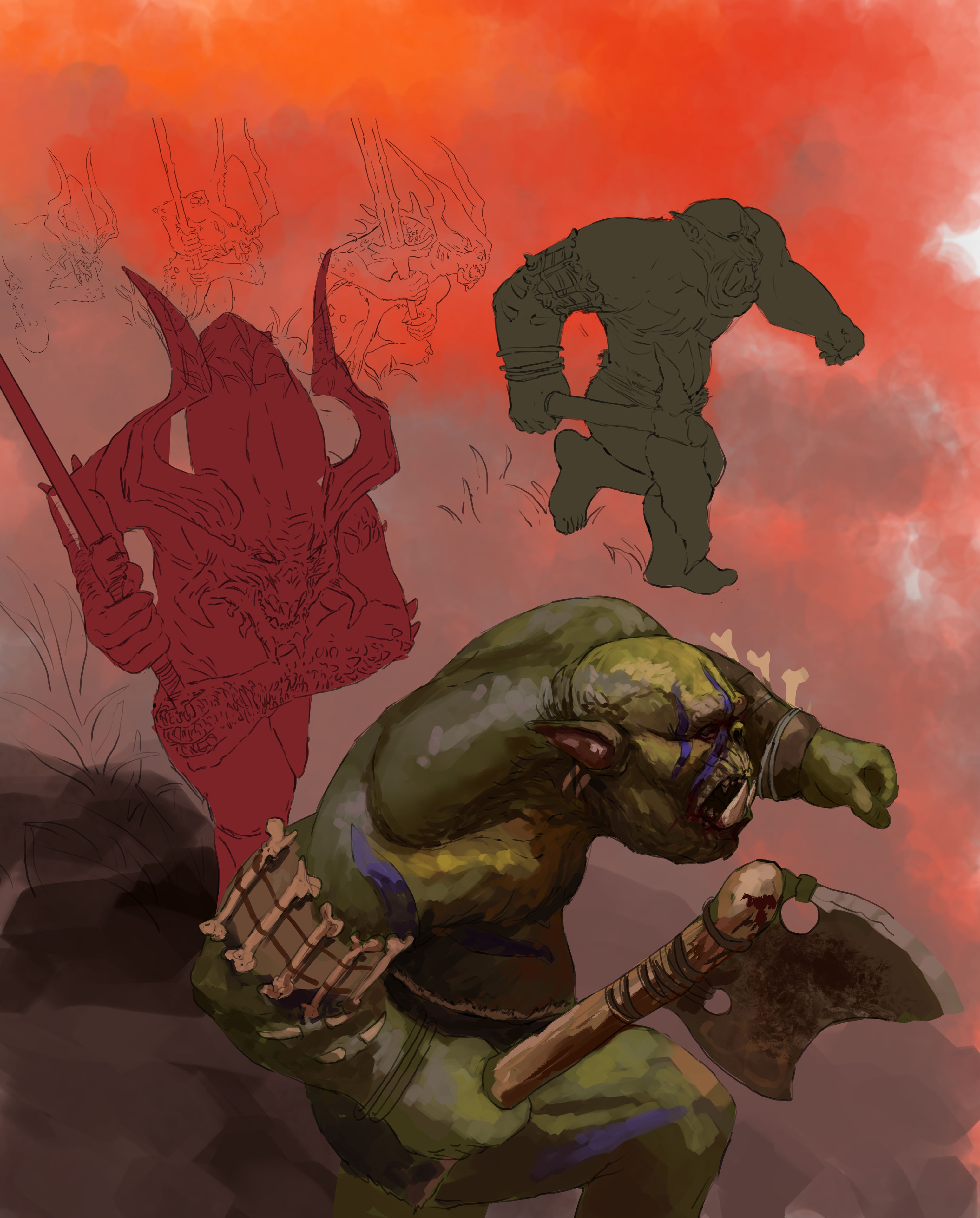 Wip savage orcs fleeing par Moscardino