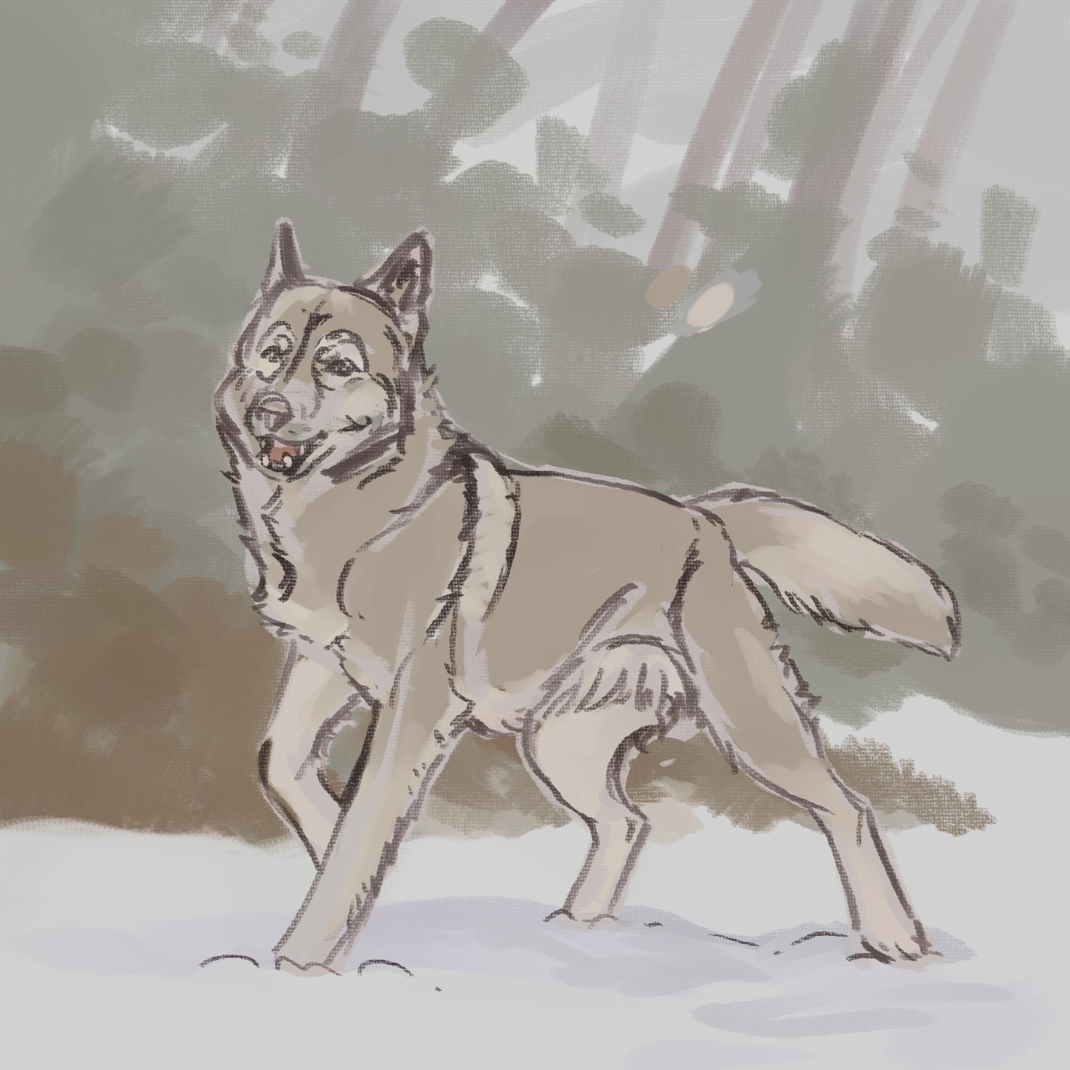 Loup heureux - DP digital, style à l'huile/ acrylique par roi_loup