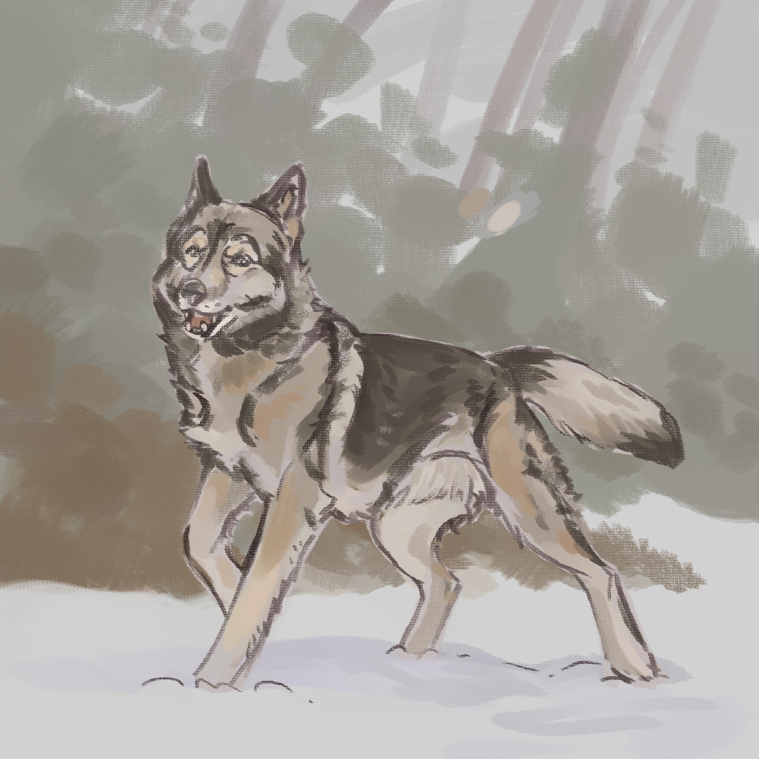 Loup heureux - DP digital, style à l'huile/ acrylique par roi_loup