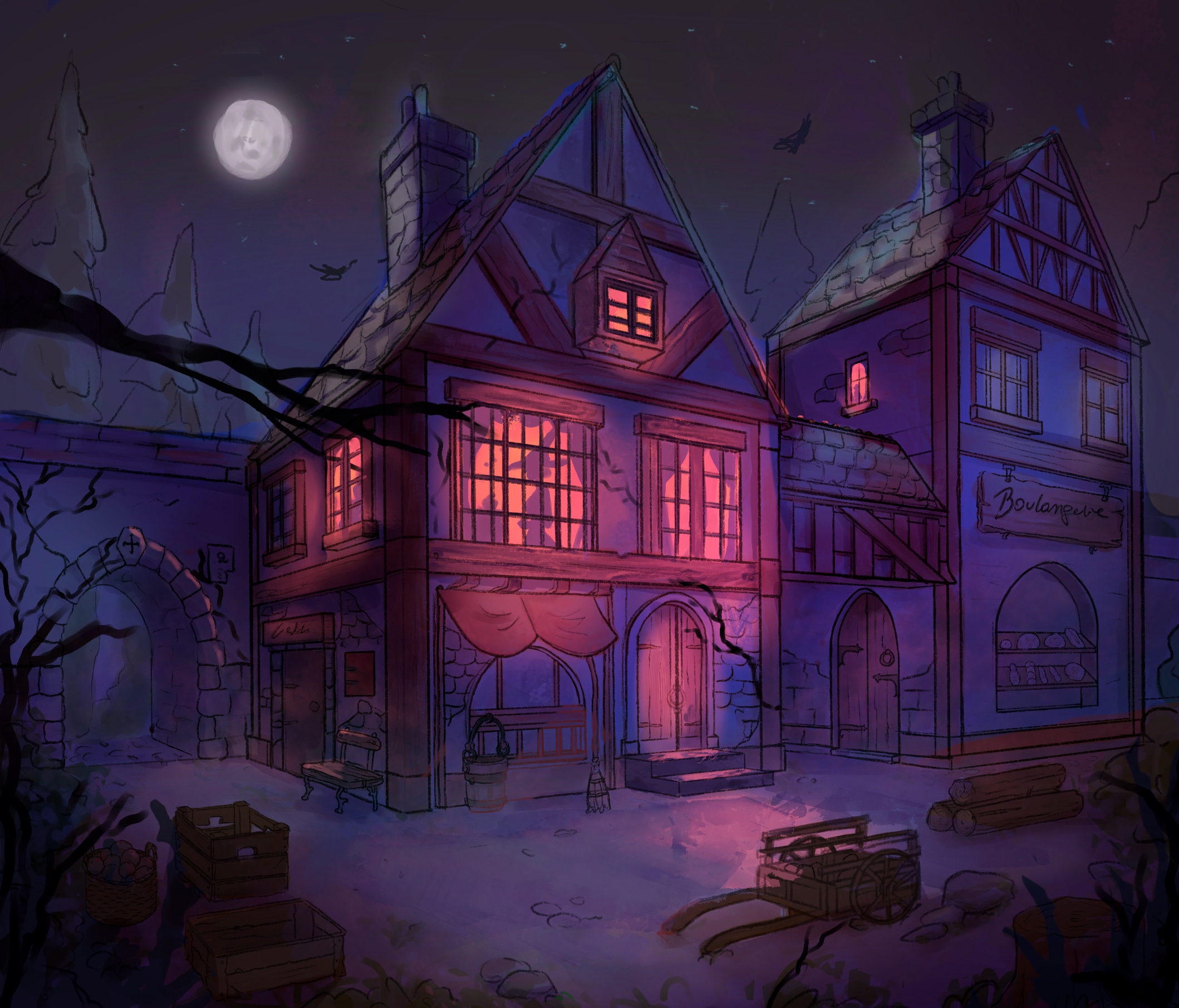 Day and night Medieval street par Zineb