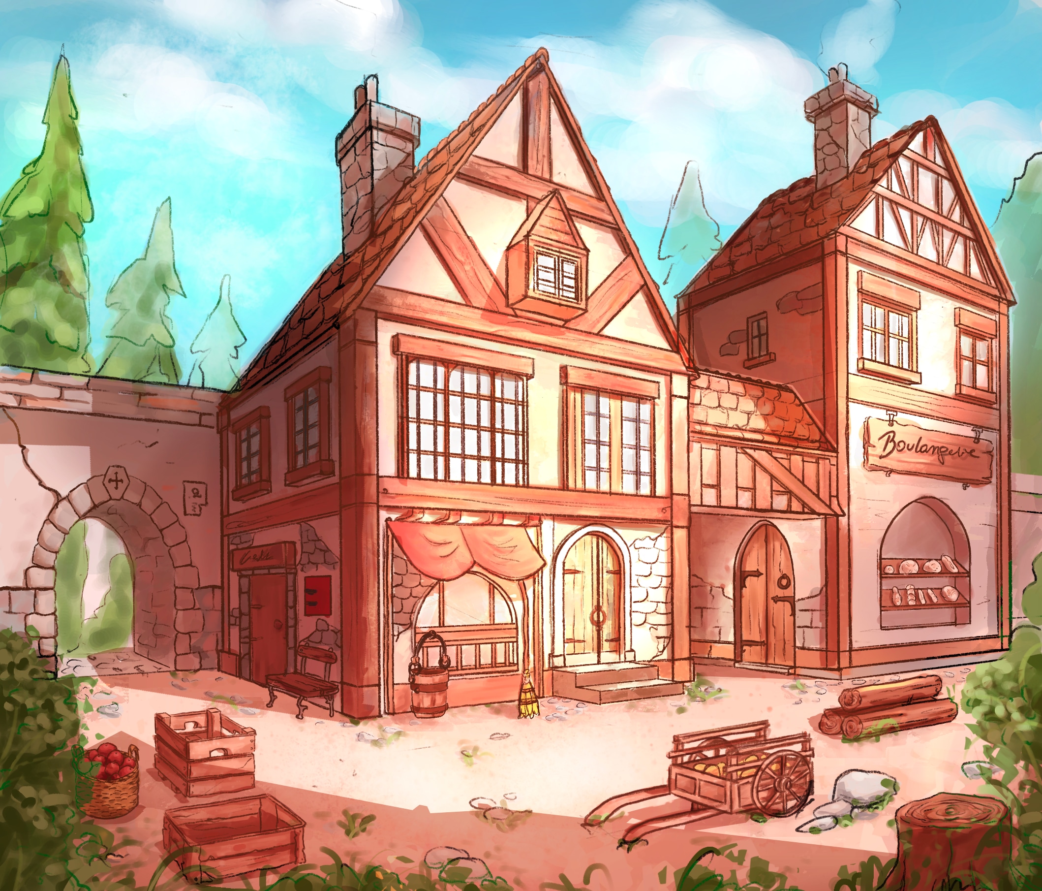 Day and night Medieval street par Zineb