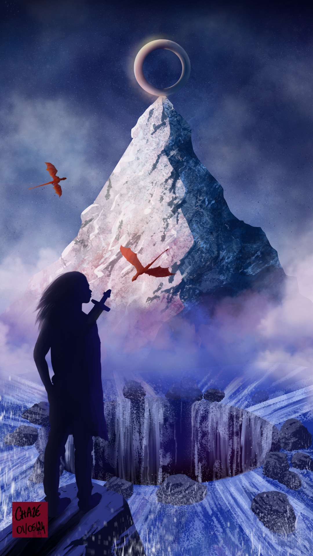Une Montagne, un gros trou flotteux et des dragons par Chaze Drugnir