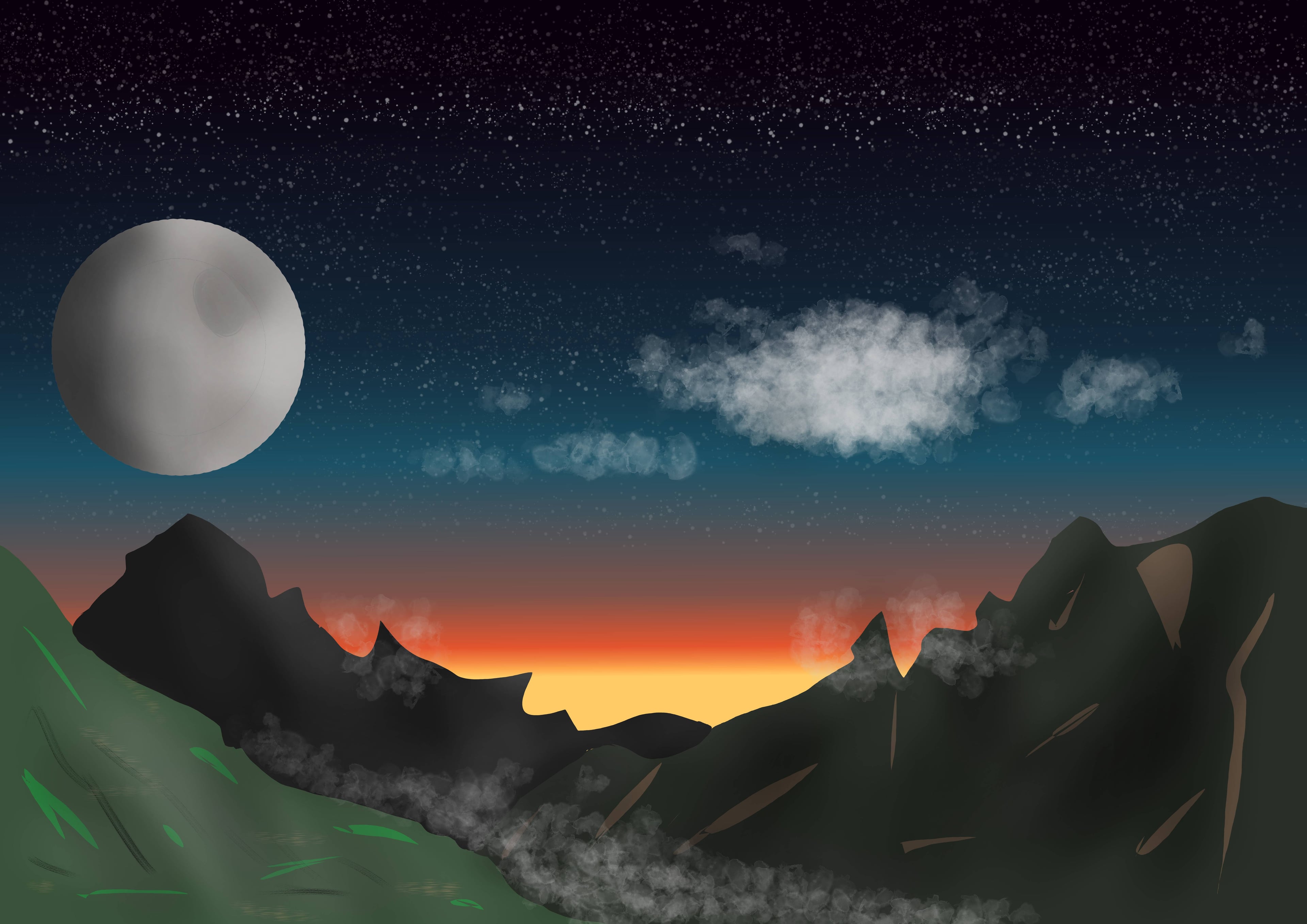 Montagnes de nuit avec la lune par mafiosa
