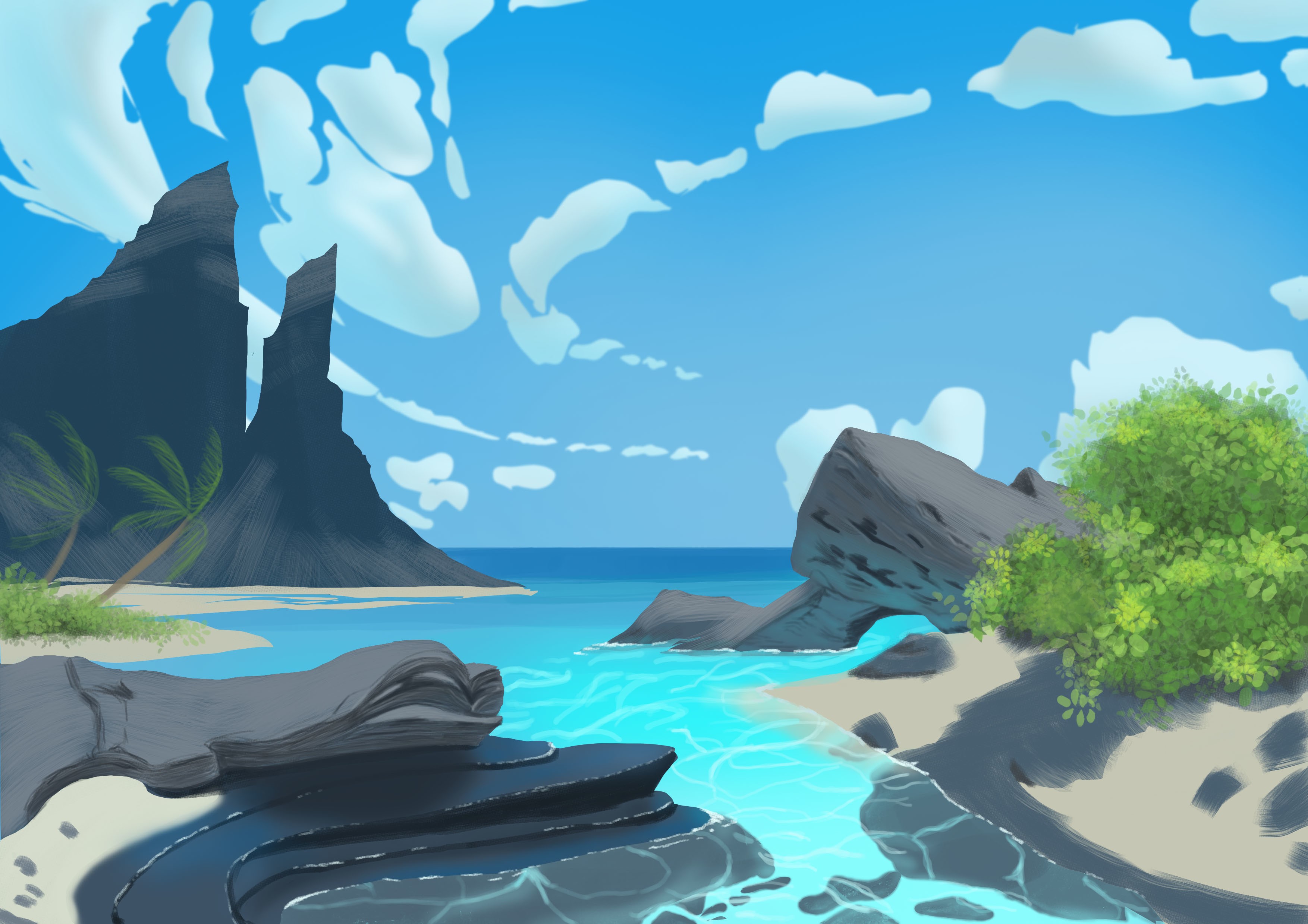 Paysage plage-caillou-montagne par Fran