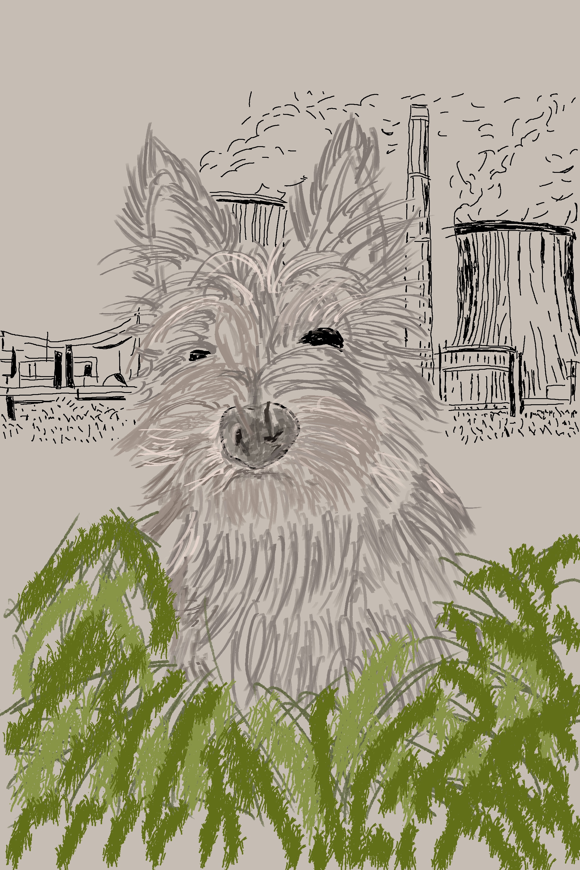 Pépé assis avec centrale nucléaire par le_promeneur_de_chien