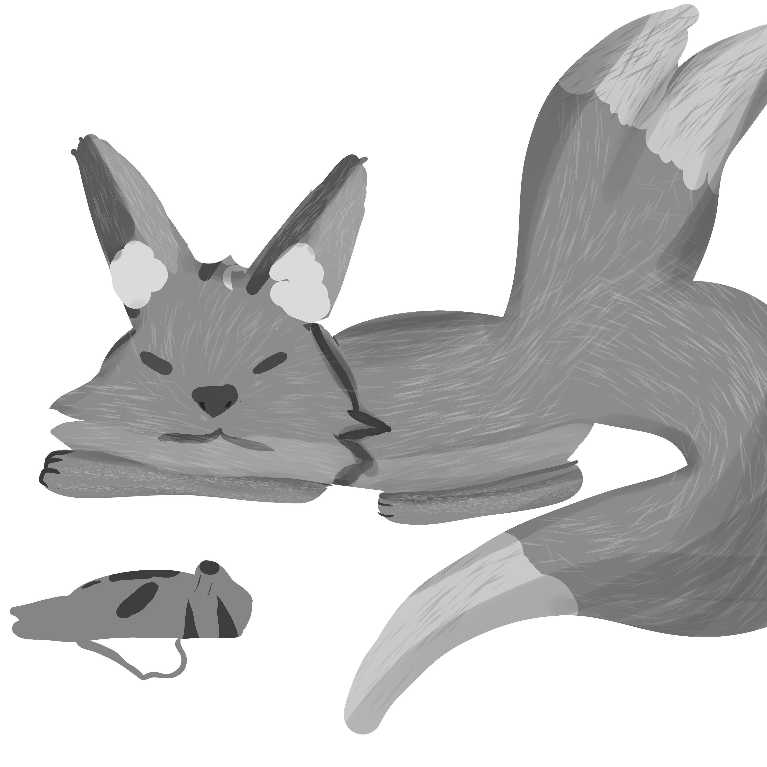 Petit renard en sketch en noir et blanc par tueurred1