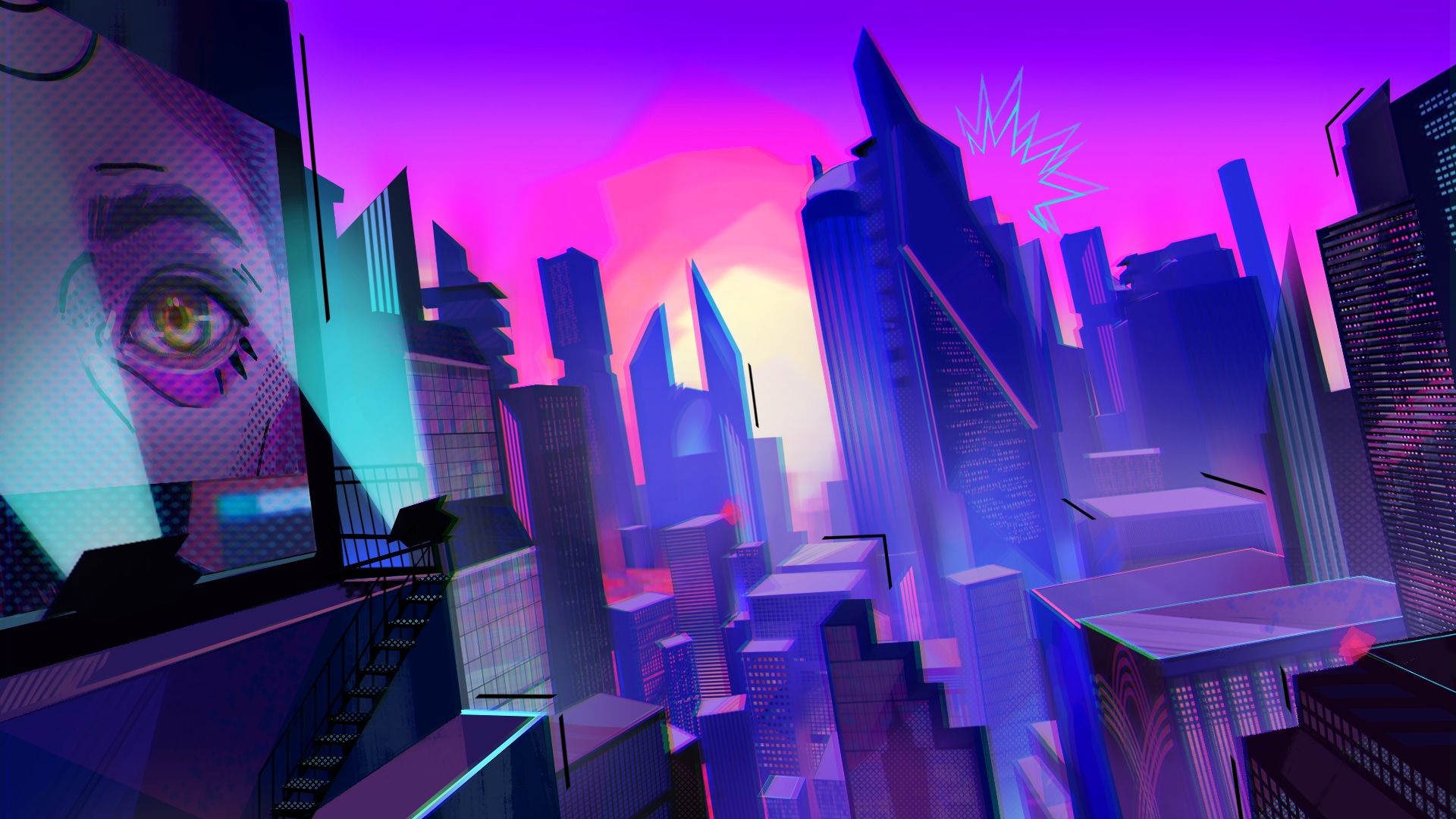 Skyline façon spiderverse par Mylène Patinaud