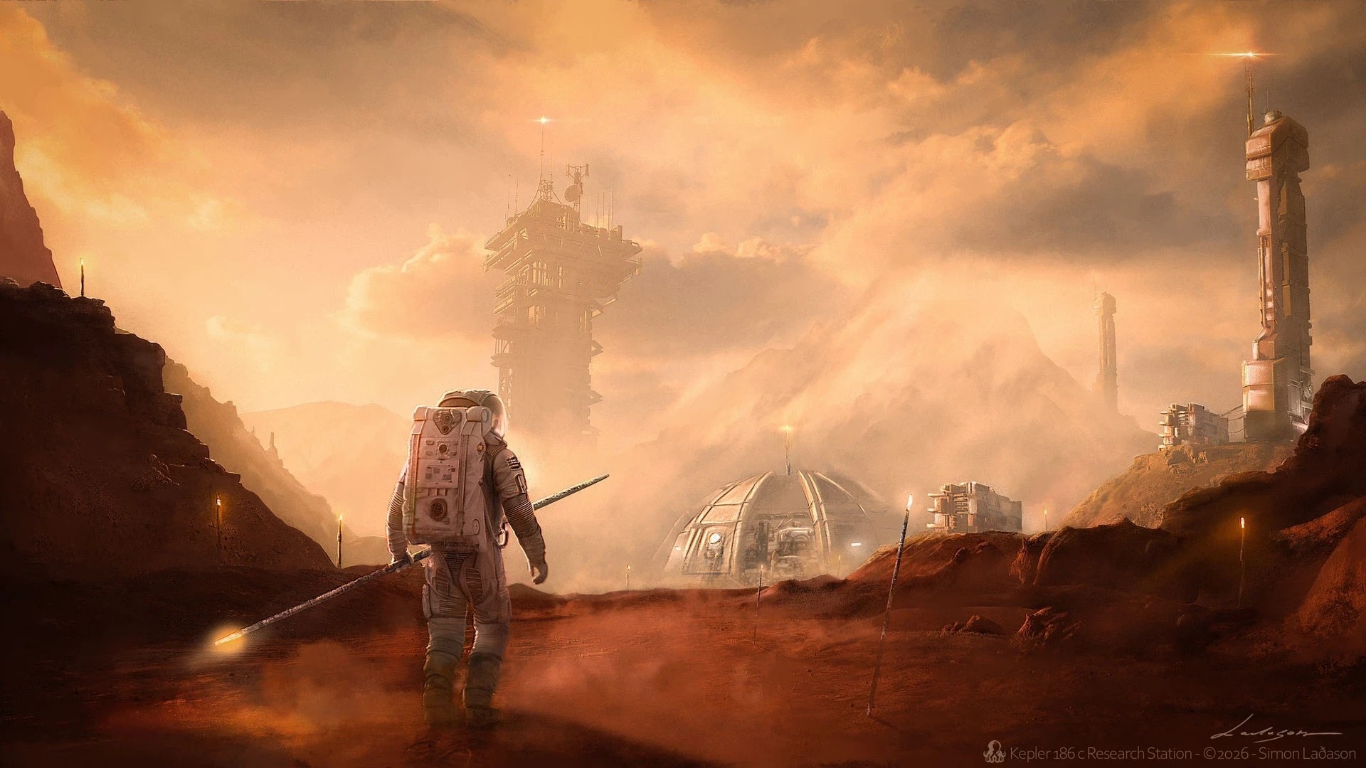 Base de recherche : Exoplanète Kepler 186 c | Space Art | SciFi Concept Art par Simon Laðason