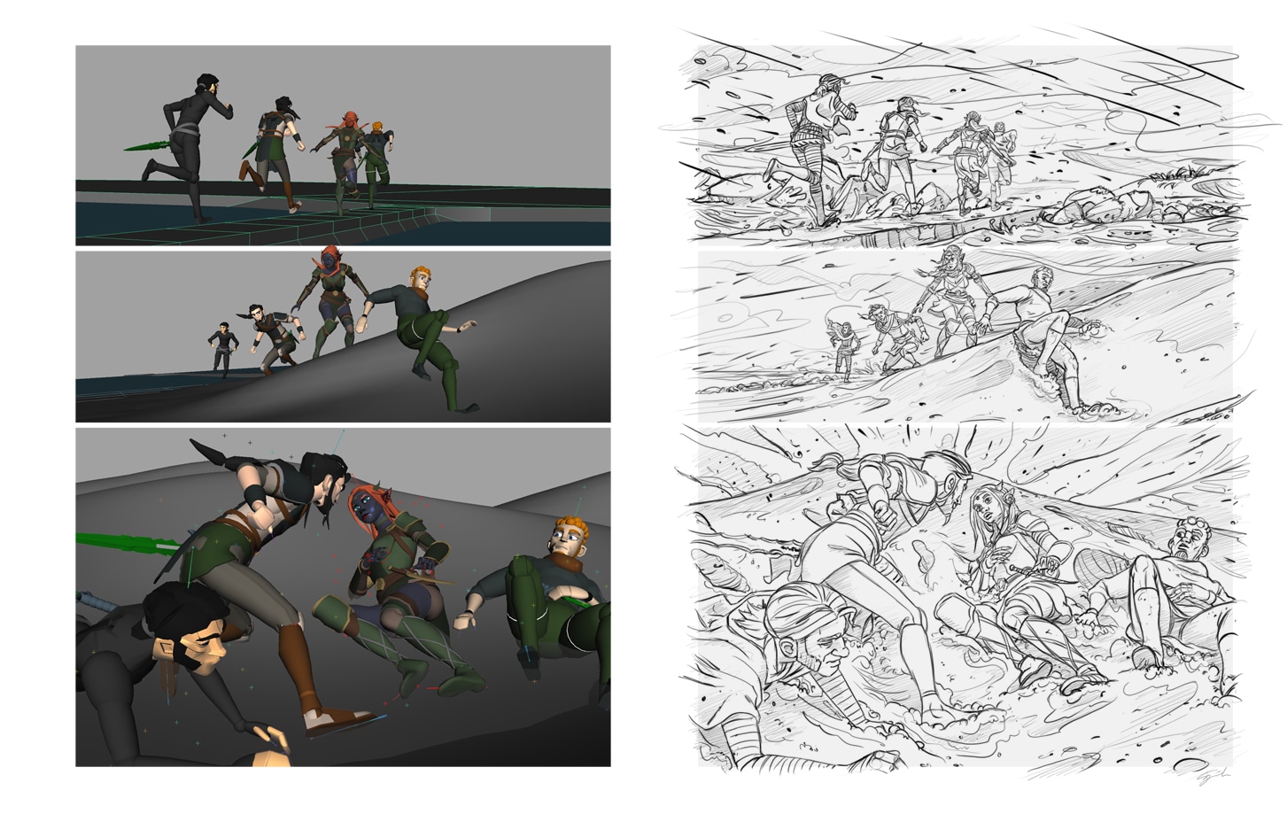 Les Chroniques de Bïmboll - Livre 2 - planche 3D vs sketch par gtpix