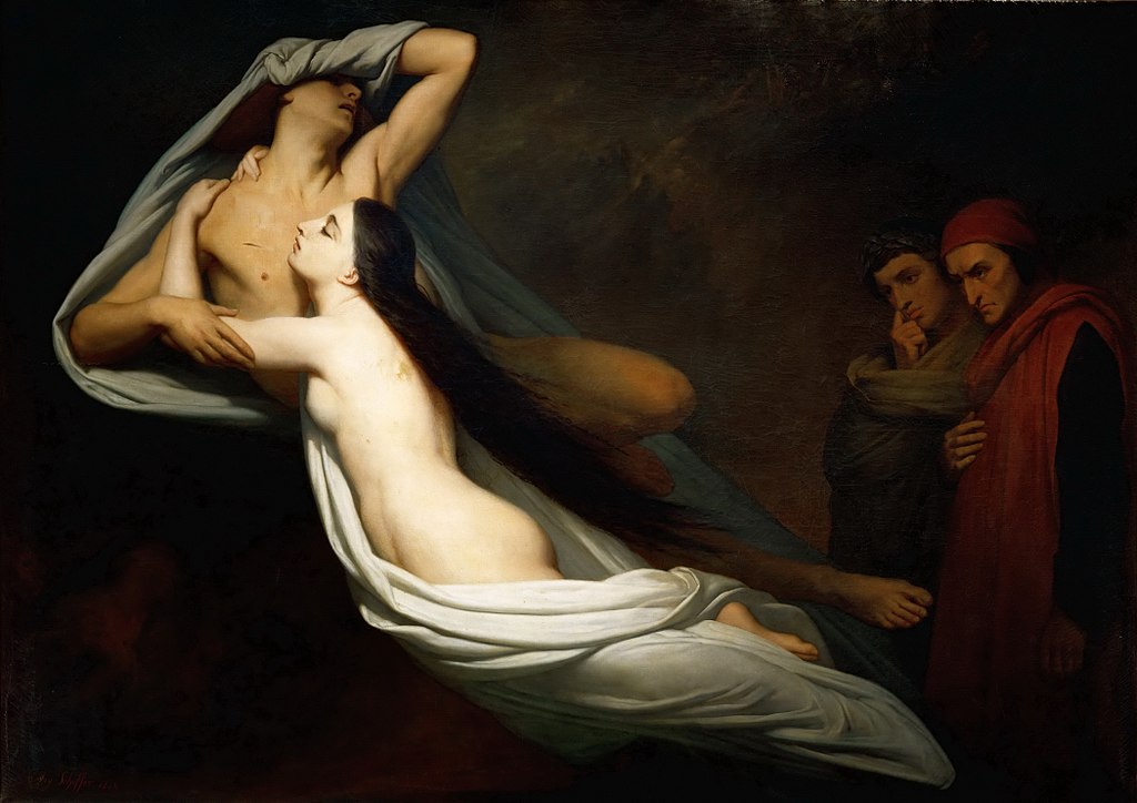  Ary Scheffer, Les ombres de Francesca da Rimini et de Paolo Malatesta apparaissent à Dante et à Virgile, Louvre, 1855